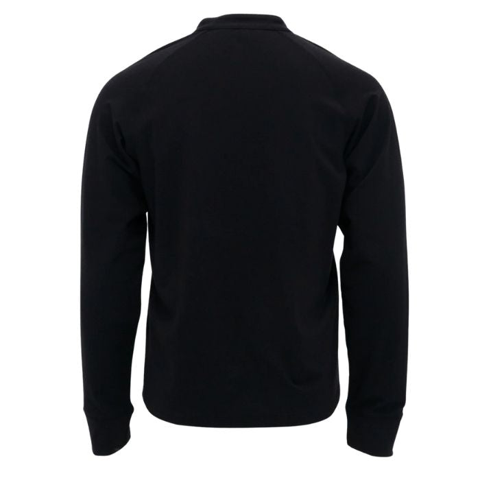 black brody long sleeve henley shirt back view on white background
