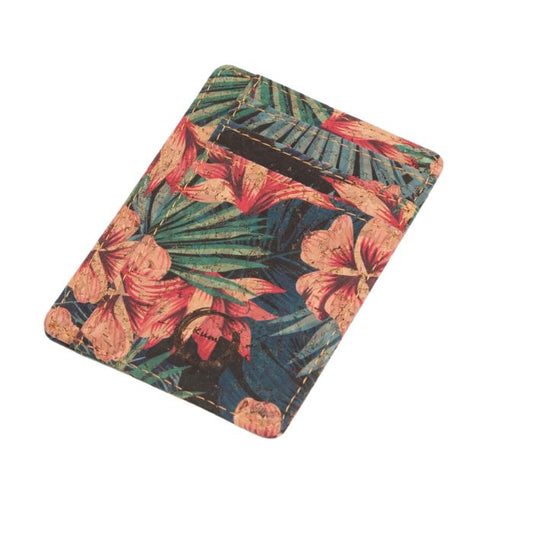 cork card holder floral print on white backgound