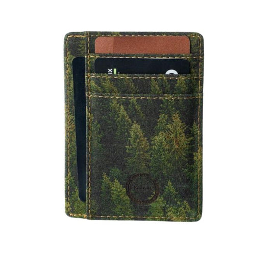 cork card holder forest print on white backgound