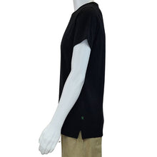 top of white mannequin wearing black charlie crew neck t-shirt side view on white background