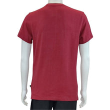 top of white mannequin wearing burgundy red charlie crew neck t-shirt back view on white background