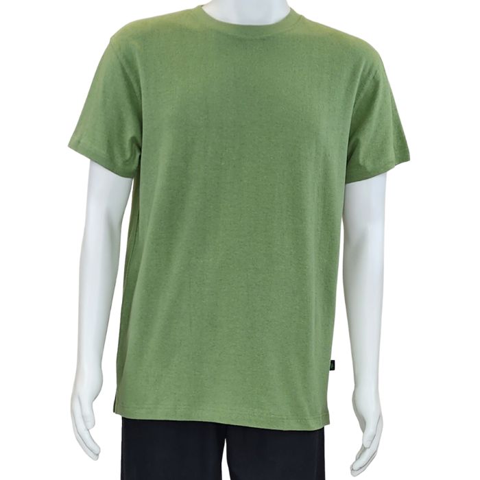 top of white mannequin wearing celery green charlie crew neck t-shirt front view on white background