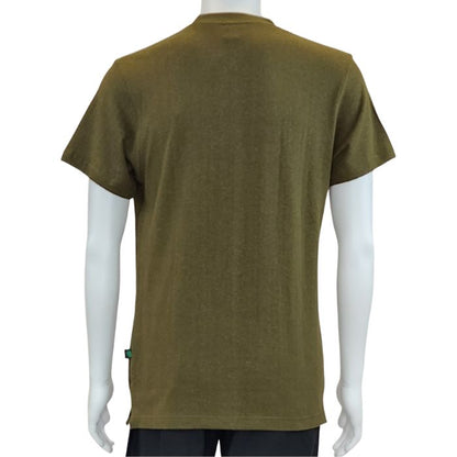top of white mannequin wearing olive green charlie crew neck t-shirt back view on white background