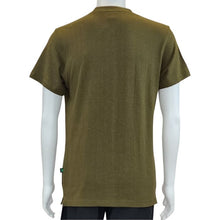 top of white mannequin wearing olive green charlie crew neck t-shirt back view on white background