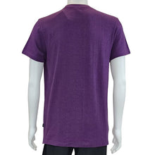 top of white mannequin wearing plum purple charlie crew neck t-shirt back  view on white background