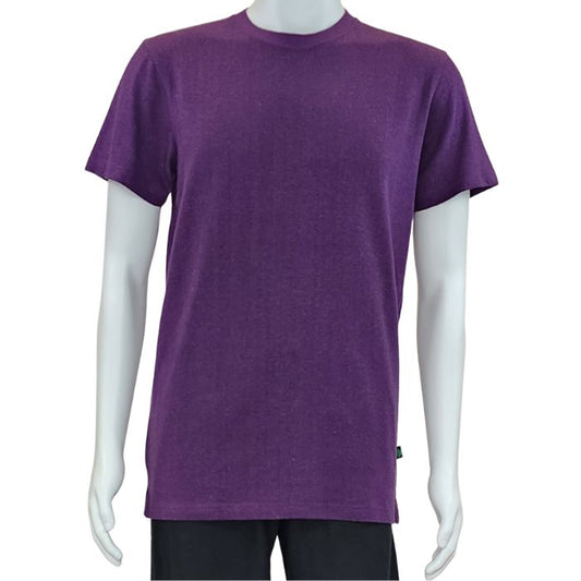 top of white mannequin wearing plum purple charlie crew neck t-shirt front view on white background
