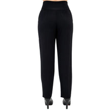 bottom of female model wearing black clair petite pants back view on white background