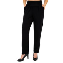 bottom of female model wearing black clair petite pants front view on white background