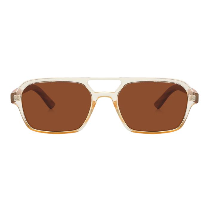 copenhagen sunglasses yellow frames brown lenses front view of sunglasses on white background