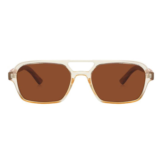 copenhagen sunglasses yellow frames brown lenses front view of sunglasses on white background