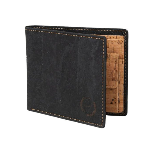 black cork bifold wallet on white background