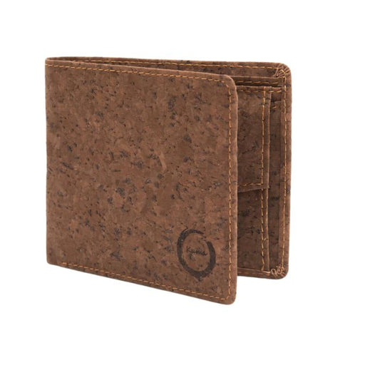 brown cork bifold wallet on white background