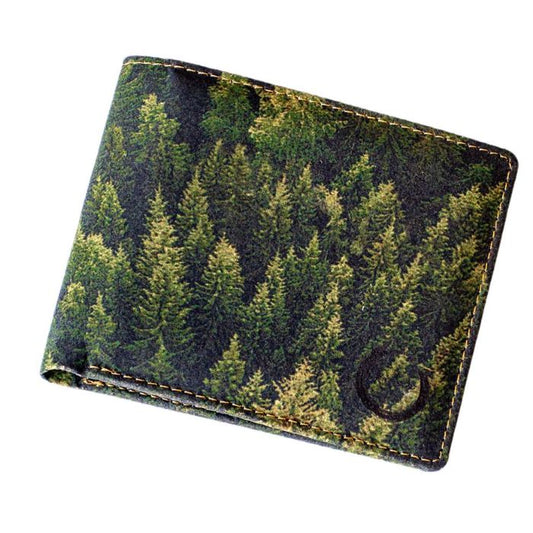 forest cork bifold wallet on white background