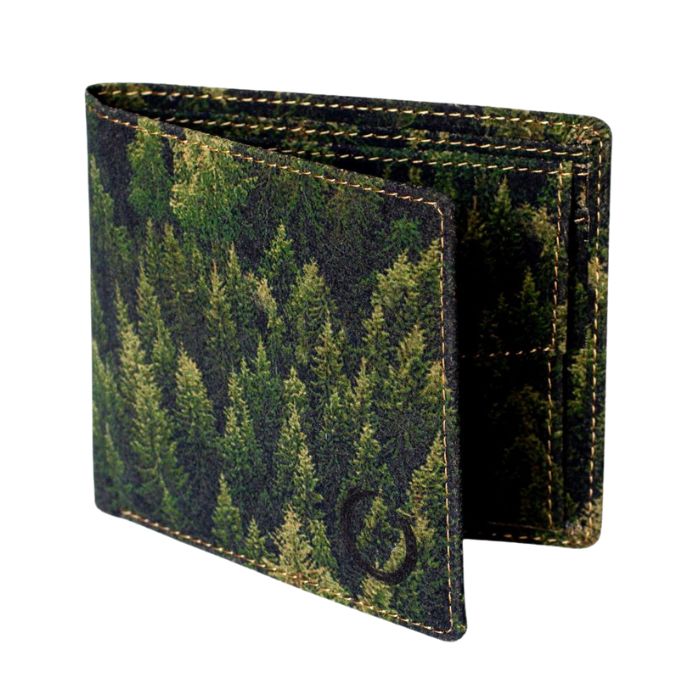 forest cork bifold wallet on white background