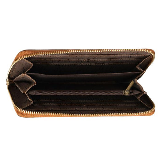 bark brown clutch cork wallet open  on white background