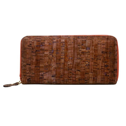 bark brown clutch cork wallet on white background