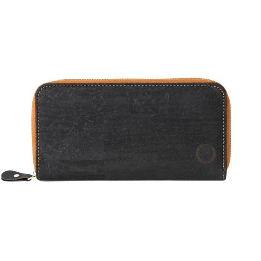 black cork clutch wallet on white background