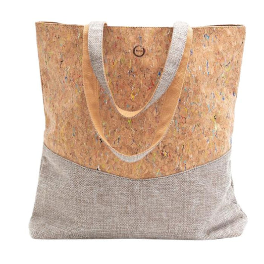 natural cork tote bag on white background