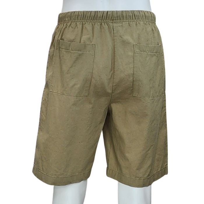 mannequin wearing taupe brown craig shorts back view on white background