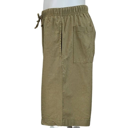 mannequin wearing taupe brown craig shorts sideview on white background