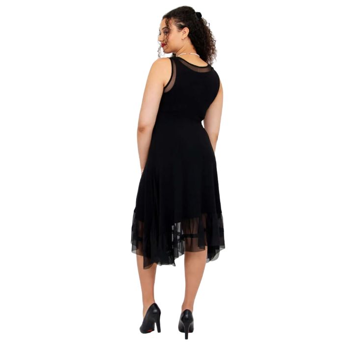 woman wearing black danube dress back view on white background