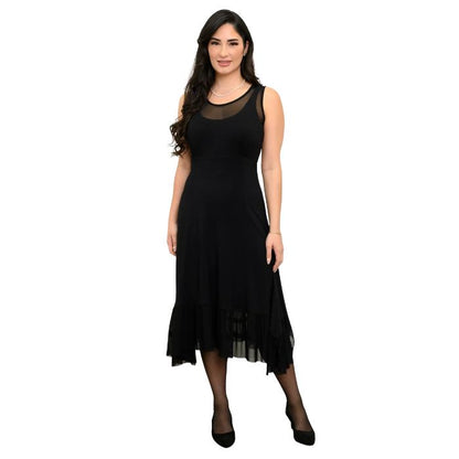woman wearing black danube dress front view on white background