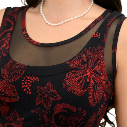 floral trace print danube dress close-up view of neckline set on a white background