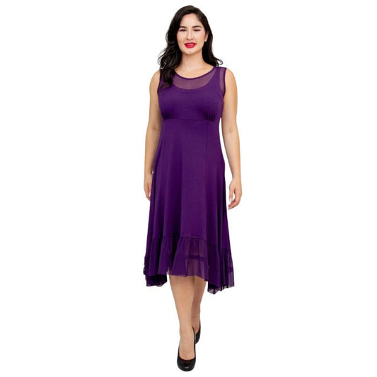 woman wearing royale purple danube dress front view set on a white background