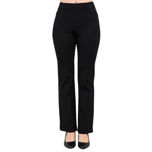 bottom of female model wearing black daya pants front view on white background