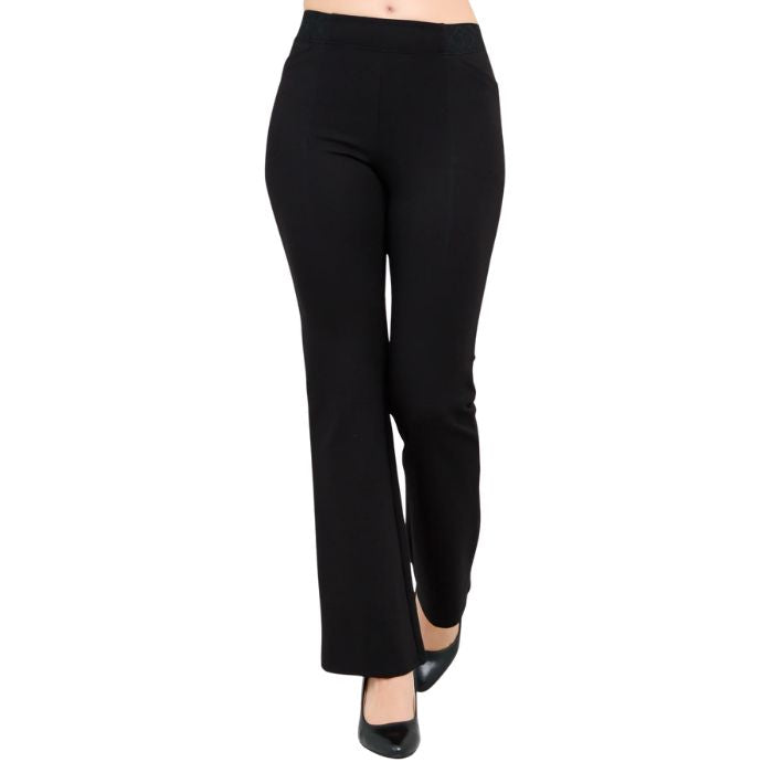 bottom of female model wearing black daya pants front view on white background