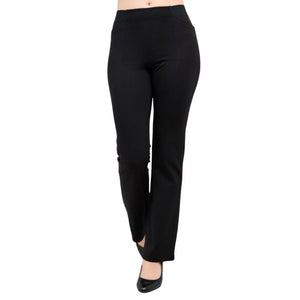 bottom of female model wearing black daya pants front view on white background