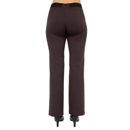 female model wearing coffee brown daya pants back view on white background