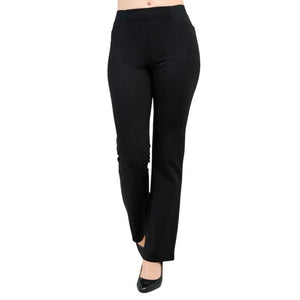 bottom of female model wearing back daya pants tall front view on white background
