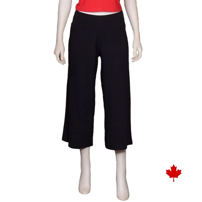 mannequin wearing black della pants front view on white background