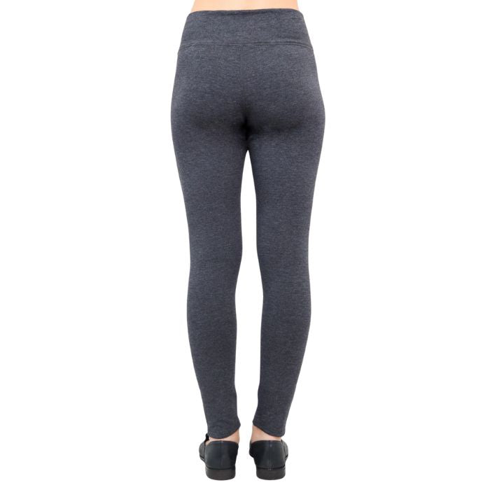 bottom of female model wearing dixie granite grey fleece leggings back view on white background