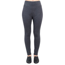 bottom of female model wearing dixie granite grey fleece leggings front view on white background
