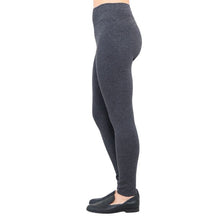 bottom of female model wearing dixie granite grey fleece leggings side view on white background