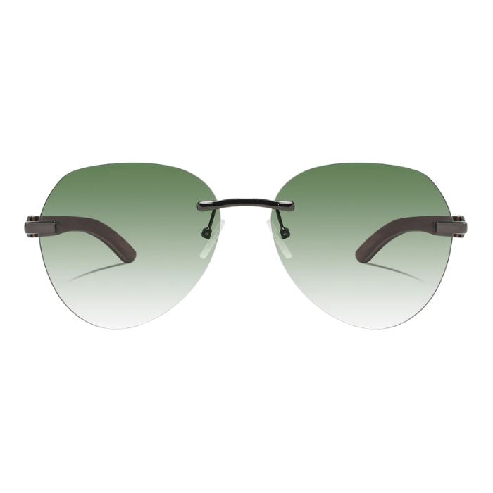 dragon frameless style sunglasses with smoke green lenses front view of sunglasses on white background