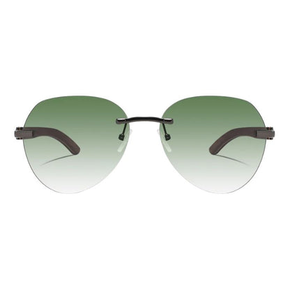 dragon frameless style sunglasses with smoke green lenses front view of sunglasses on white background