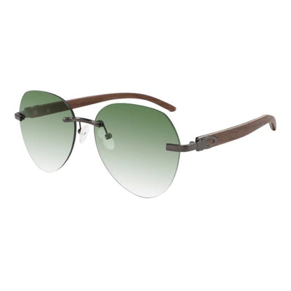 dragon frameless style sunglasses with smoke green lenses over view of sunglasses on white background