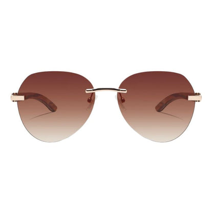 dragon frameless style sunglasses with tan brown lenses front view of sunglasses on white background