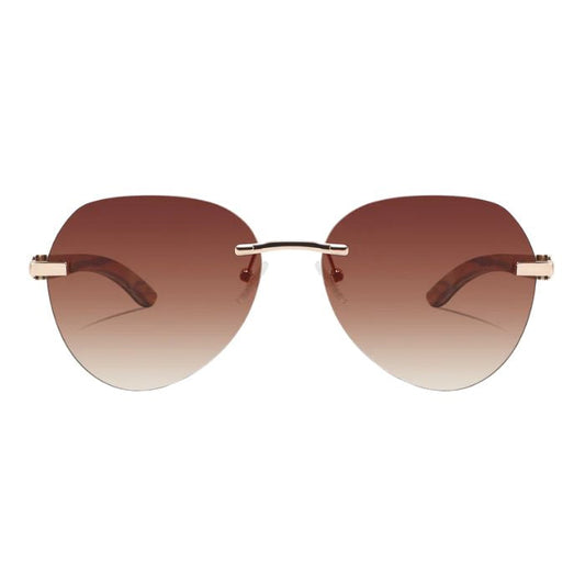 dragon frameless style sunglasses with tan brown lenses front view of sunglasses on white background