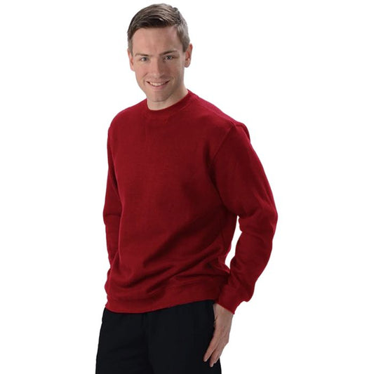 male model wearing burgundy red elisha pullover sweatshirt front view on white background