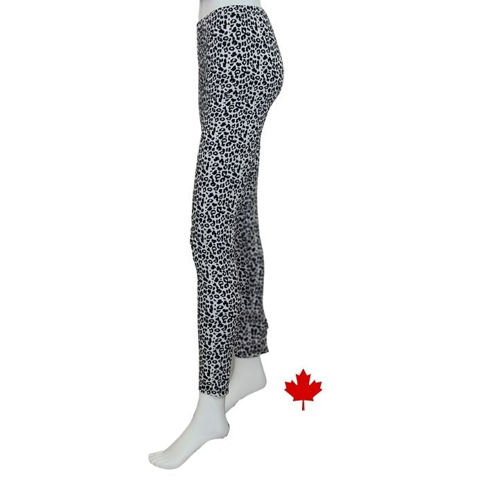 bottom of white mannequin wearing leopard print elle full length leggings side view on white background