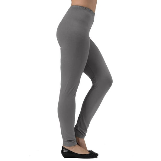 bottom of female model wearing light grey elle full length leggings side view on white background