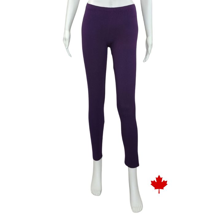 bottom of white mannequin wearing plum purple elle full length leggings front view on white background