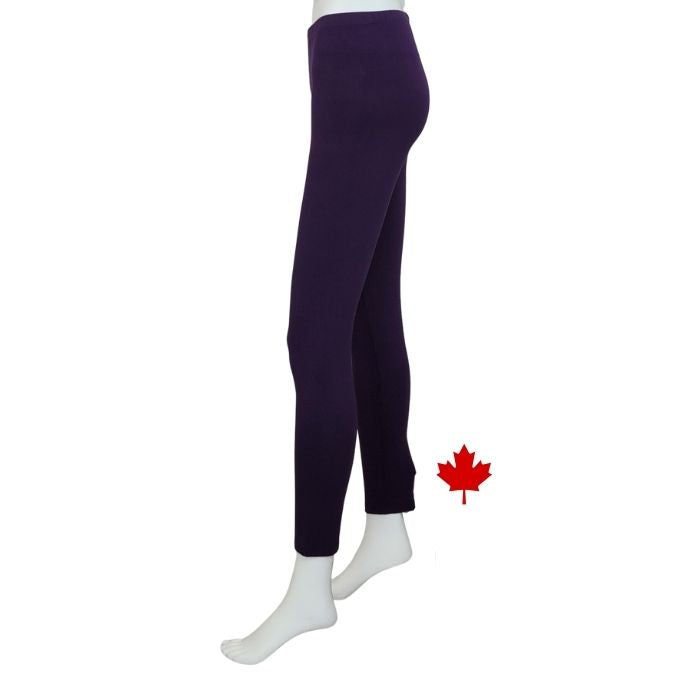 bottom of white mannequin wearing plum purple elle full length leggings side view on white background