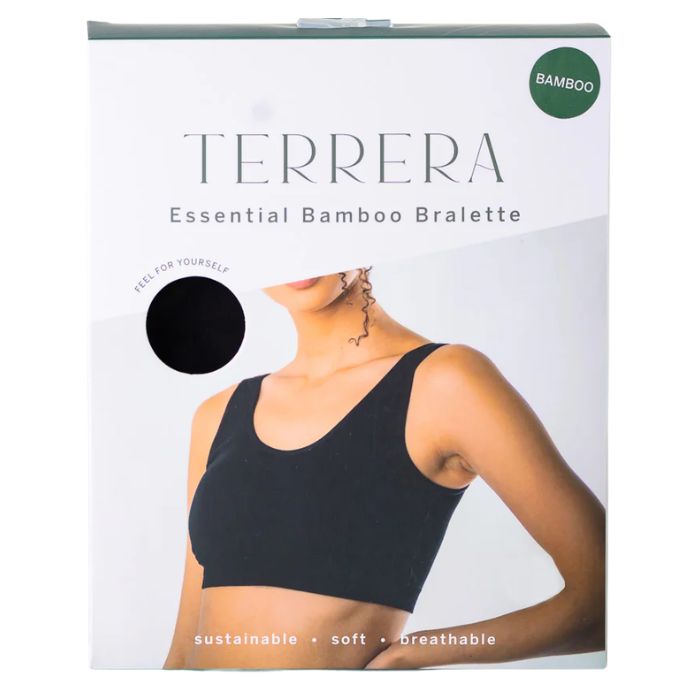 black essential bralette package front view on white background