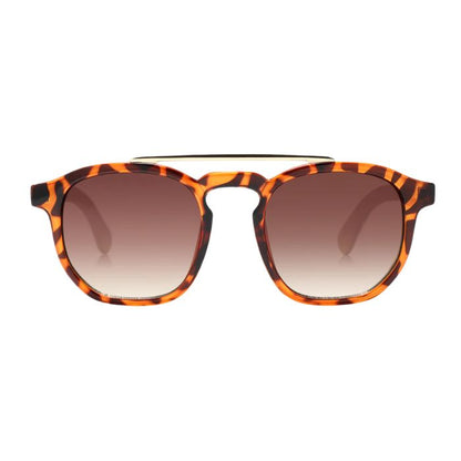 elm sunglasses tortoise frames and brown lenses front view on white background
