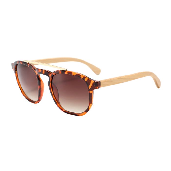 elm sunglasses tortoise frames and brown lenses over view on white background